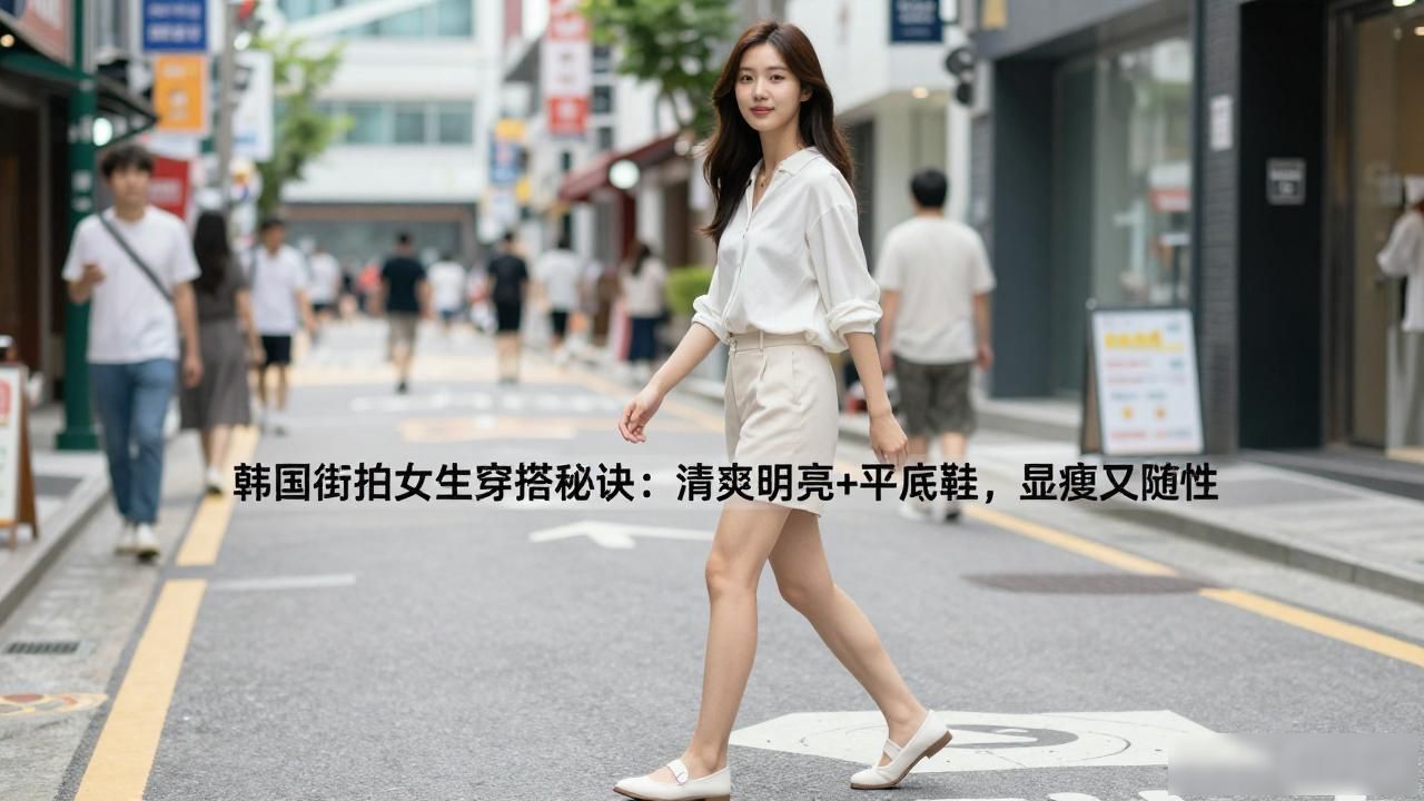 韩国街拍女生穿搭秘诀：清爽明亮+平底鞋，显瘦又随性
