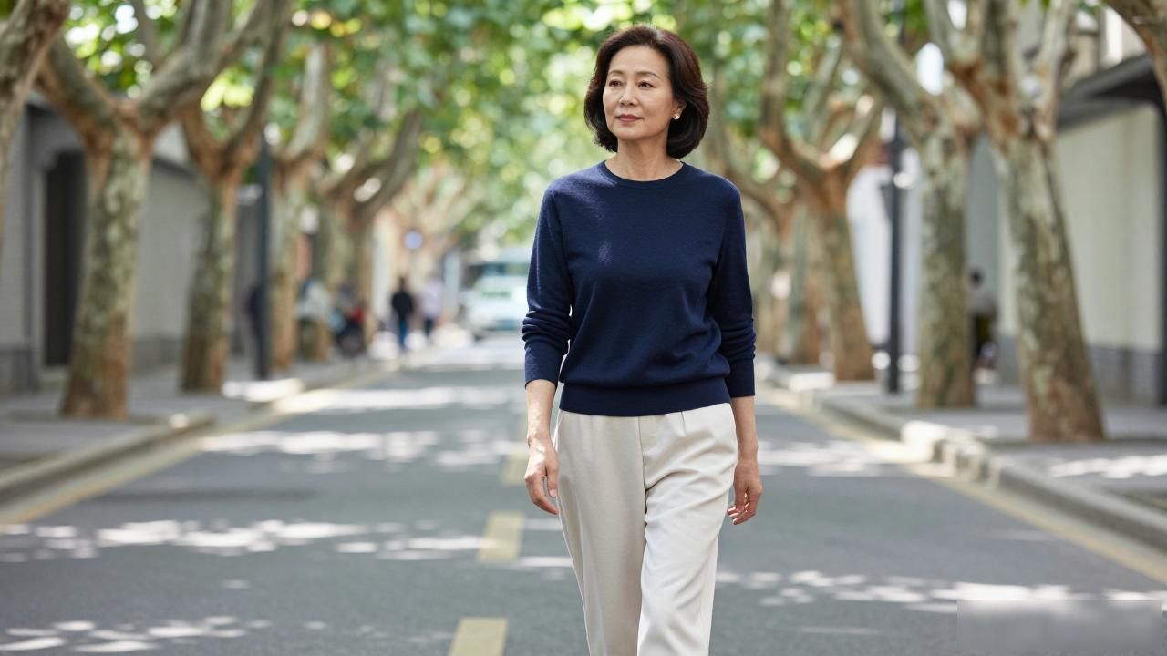 60岁女性穿搭：少穿大红大绿，多选柔和纯色更显气质
